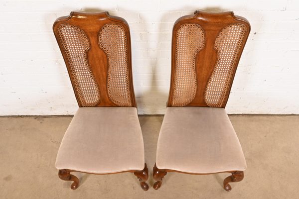 Queen Anne Solid Walnut and Cane High Back Dining Chairs by Mount Airy Furniture, Set of Six - Image 5