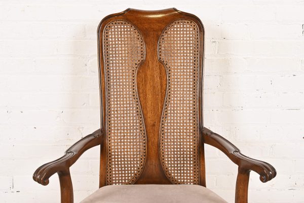 Queen Anne Solid Walnut and Cane High Back Dining Chairs by Mount Airy Furniture, Set of Six - Image 7