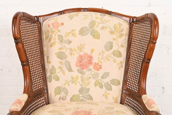 Ethan Allen Regency Faux Bamboo and Cane Wingback Upholstered Lounge Chair - Image 6