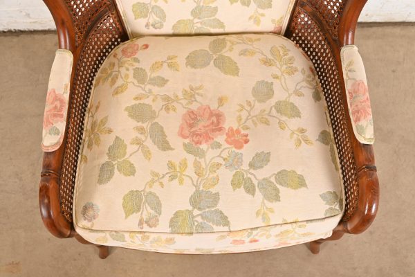 Ethan Allen Regency Faux Bamboo and Cane Wingback Upholstered Lounge Chair - Image 7