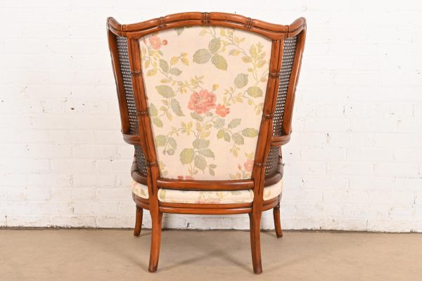 Ethan Allen Regency Faux Bamboo and Cane Wingback Upholstered Lounge Chair - Image 10