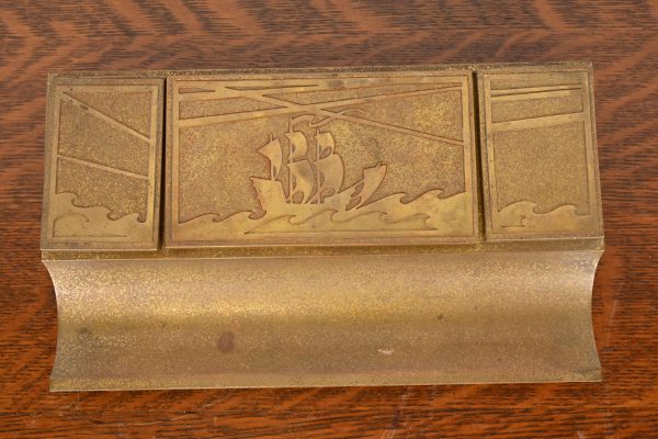 Silver Crest Arts & Crafts Nautical Bronze Double Inkwell With Pen Tray - Image 4