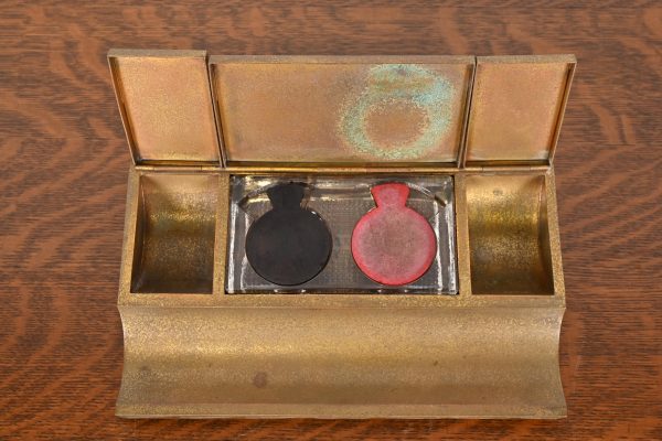 Silver Crest Arts & Crafts Nautical Bronze Double Inkwell With Pen Tray - Image 5