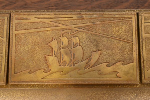 Silver Crest Arts & Crafts Nautical Bronze Double Inkwell With Pen Tray - Image 6