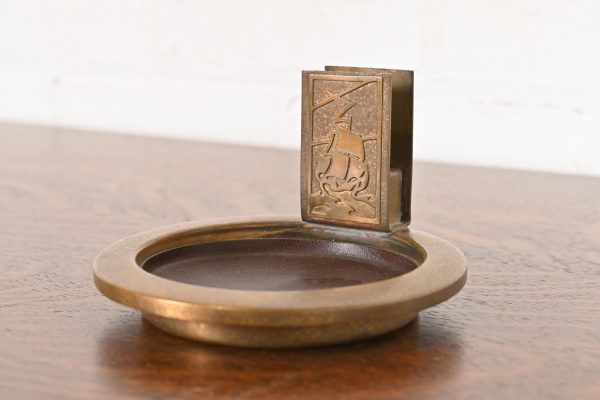 Silver Crest Arts & Crafts Nautical Bronze Ashtray With Match Box Holder - Image 3