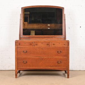 Limbert Antique Mission Oak Arts & Crafts Vanity Dresser With Mirror, Circa 1900