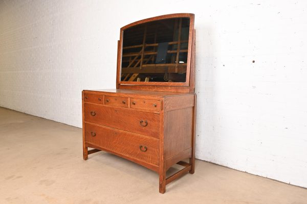 Limbert Antique Mission Oak Arts & Crafts Vanity Dresser With Mirror, Circa 1900 - Image 2