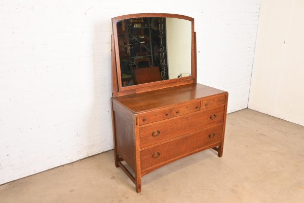 Limbert Antique Mission Oak Arts & Crafts Vanity Dresser With Mirror, Circa 1900 - Image 3