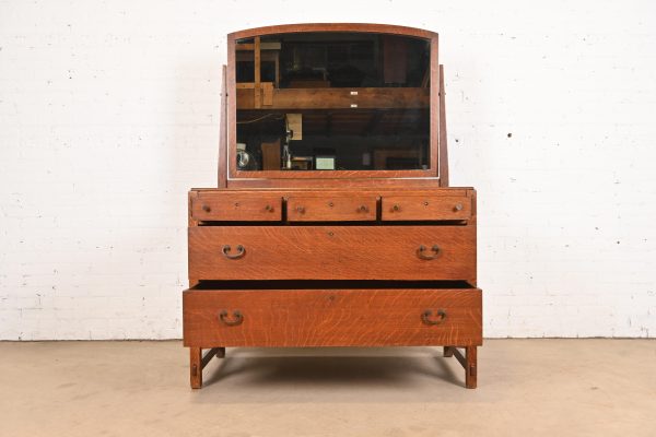 Limbert Antique Mission Oak Arts & Crafts Vanity Dresser With Mirror, Circa 1900 - Image 4