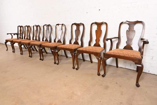 Henkel Harris Queen Anne Solid Mahogany Dining Chairs, Set of Eight