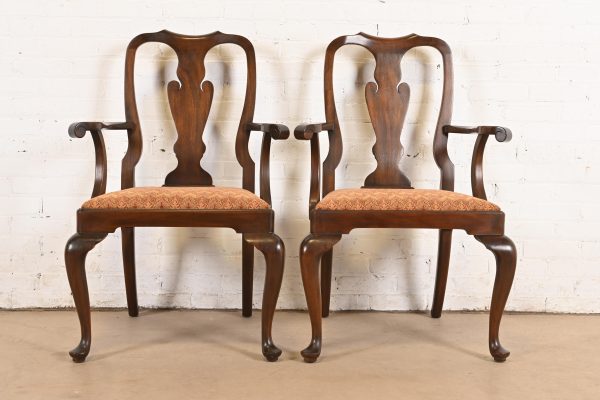 Henkel Harris Queen Anne Solid Mahogany Armchairs or Dining Chairs, Pair