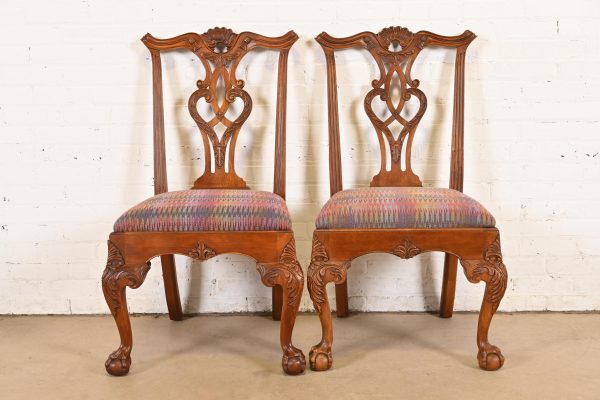 Henredon Chippendale Carved Mahogany Side Chairs or Dining Chairs, Pair - Image 2