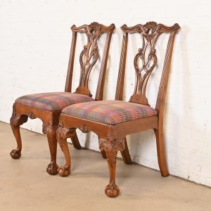 Henredon Chippendale Carved Mahogany Side Chairs or Dining Chairs, Pair