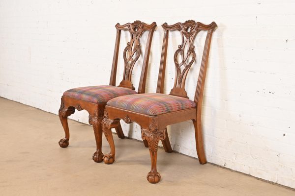 Henredon Chippendale Carved Mahogany Side Chairs or Dining Chairs, Pair