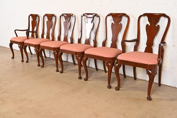 Baker Furniture Queen Anne Carved Mahogany Dining Chairs, Set of Six