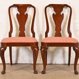 Baker Furniture Queen Anne Carved Mahogany Side Chairs or Dining Chairs, Pair