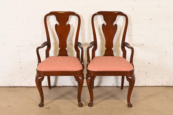 Baker Furniture Queen Anne Carved Mahogany Armchairs or Dining Captain Chairs, Pair - Image 2
