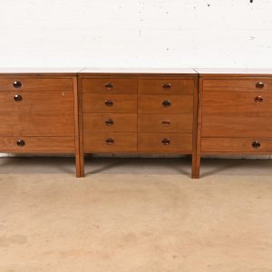 Edward Wormley for Dunbar Mid-Century Modern Walnut and Rosewood Three-Piece Executive Credenza, Circa 1960s