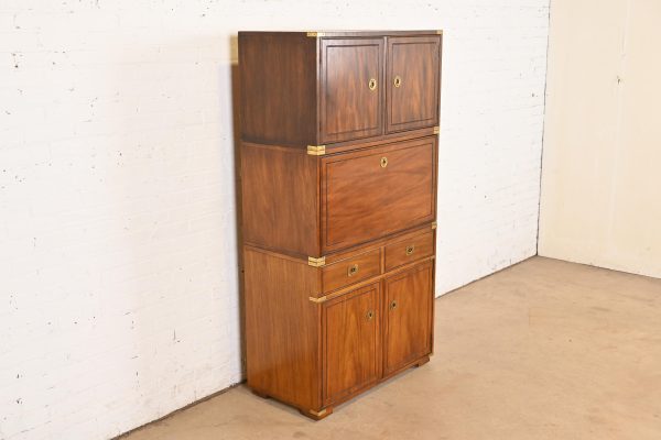 Thomasville Mid-Century Modern Hollywood Regency Campaign Walnut and Brass Secretary Desk Cabinet, 1970s - Image 3