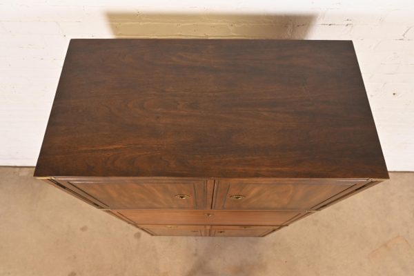 Thomasville Mid-Century Modern Hollywood Regency Campaign Walnut and Brass Secretary Desk Cabinet, 1970s - Image 8
