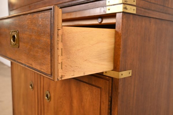 Thomasville Mid-Century Modern Hollywood Regency Campaign Walnut and Brass Secretary Desk Cabinet, 1970s - Image 6