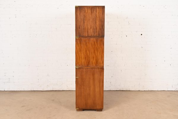 Thomasville Mid-Century Modern Hollywood Regency Campaign Walnut and Brass Secretary Desk Cabinet, 1970s - Image 9