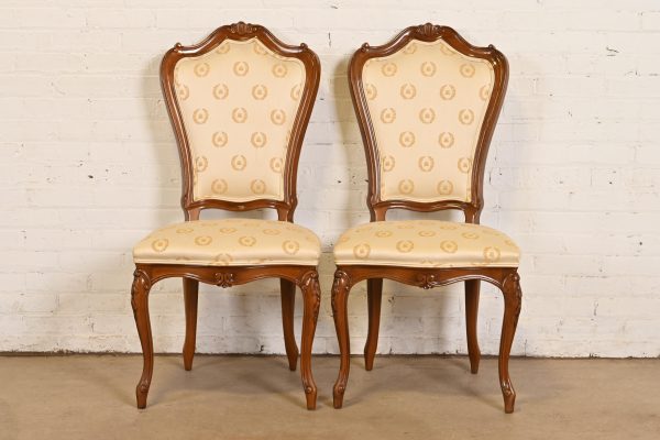 Karges French Provincial Louis XV Carved Walnut Side Chairs or Dining Chairs, Pair