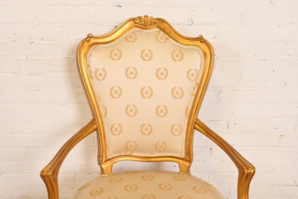 Karges French Provincial Louis XV Carved Walnut and Gold Gilt Armchairs or Dining Chairs, Pair - Image 5