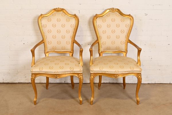 Karges French Provincial Louis XV Carved Walnut and Gold Gilt Armchairs or Dining Chairs, Pair - Image 2