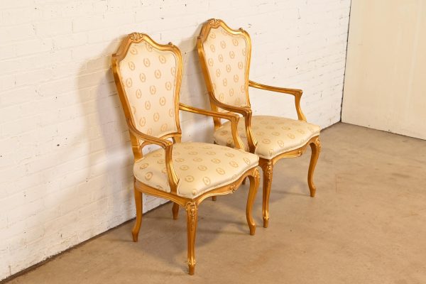 Karges French Provincial Louis XV Carved Walnut and Gold Gilt Armchairs or Dining Chairs, Pair - Image 4
