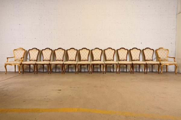 Karges French Provincial Louis XV Carved Walnut and Gold Gilt Dining Chairs, Set of Twelve - Image 2