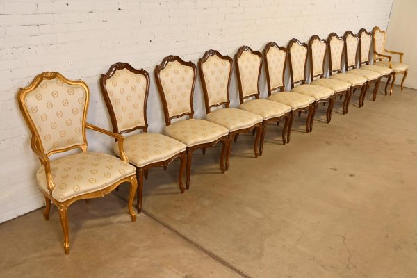 Karges French Provincial Louis XV Carved Walnut and Gold Gilt Dining Chairs, Set of Twelve - Image 4
