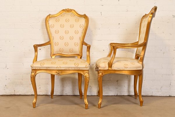 Karges French Provincial Louis XV Carved Walnut and Gold Gilt Armchairs or Dining Chairs, Pair - Image 7
