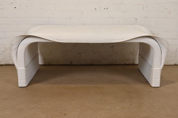 Betty Cobonpue Scultura Collection White Lacquered Split Reed Rattan Coffee Table or Cocktail Table - Image 3