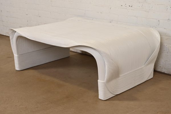 Betty Cobonpue Scultura Collection White Lacquered Split Reed Rattan Coffee Table or Cocktail Table - Image 4