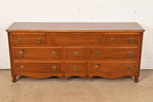 Baker Furniture French Provincial Louis XV Carved Walnut and Burl Wood Dresser or Credenza - Image 2