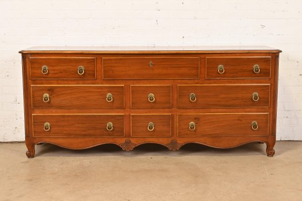 Baker Furniture French Provincial Louis XV Carved Walnut and Burl Wood Dresser or Credenza