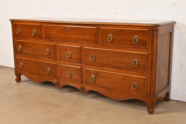 Baker Furniture French Provincial Louis XV Carved Walnut and Burl Wood Dresser or Credenza - Image 3