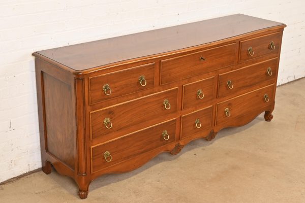 Baker Furniture French Provincial Louis XV Carved Walnut and Burl Wood Dresser or Credenza - Image 4