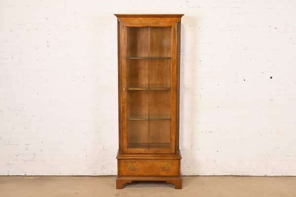 Baker Furniture Georgian Carved Cherry and Burl Wood Lighted Bookcase or Display Cabinet - Image 2