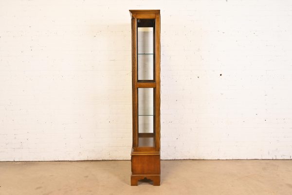 Baker Furniture Georgian Carved Cherry and Burl Wood Lighted Bookcase or Display Cabinet - Image 11