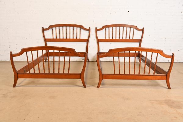 Stickley Brothers Antique Victorian Carved Maple Twin Size Faux Bamboo Spindle Beds, Pair - Image 2
