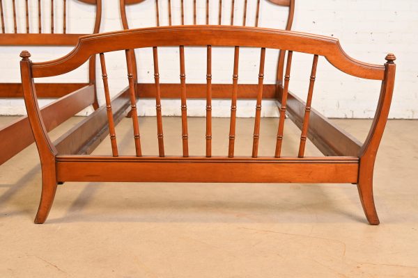 Stickley Brothers Antique Victorian Carved Maple Twin Size Faux Bamboo Spindle Beds, Pair - Image 7