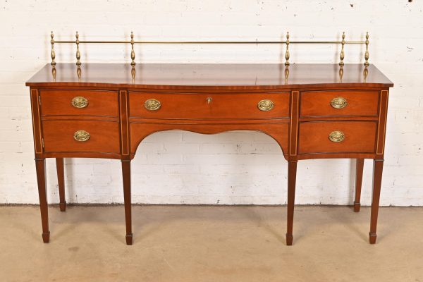 Kindel Furniture Federal Inlaid Mahogany Sideboard Credenza With Brass Gallery - Image 2
