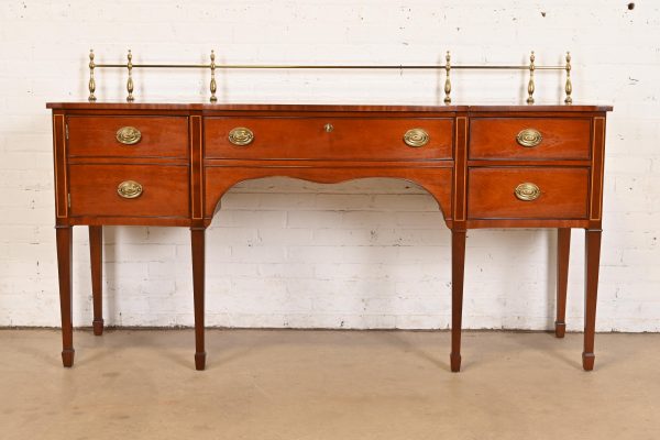 Kindel Furniture Federal Inlaid Mahogany Sideboard Credenza With Brass Gallery