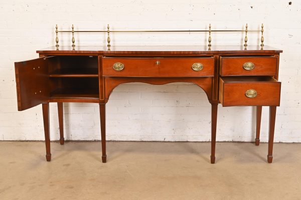 Kindel Furniture Federal Inlaid Mahogany Sideboard Credenza With Brass Gallery - Image 5