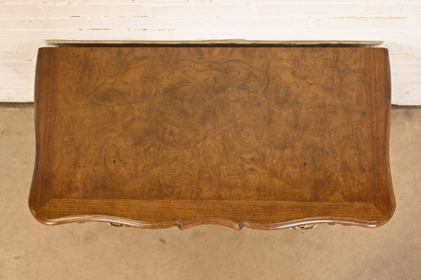 Baker Furniture French Provincial Louis XV Carved Oak and Burl Wood Commode or Bedside Chest - Image 9