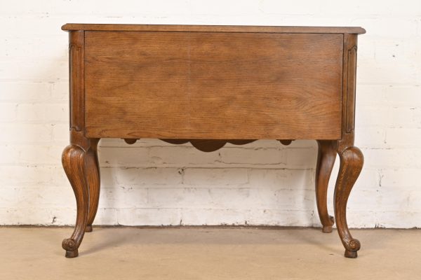Baker Furniture French Provincial Louis XV Carved Oak and Burl Wood Commode or Bedside Chest - Image 11