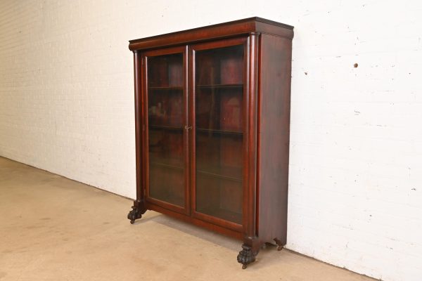 R. J. Horner Style American Empire Carved Mahogany Double Bookcase With Lion Paw Feet, Circa 1890s - Image 2