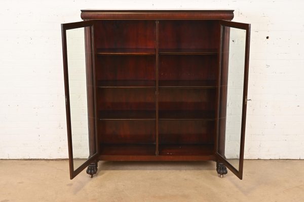 R. J. Horner Style American Empire Carved Mahogany Double Bookcase With Lion Paw Feet, Circa 1890s - Image 4